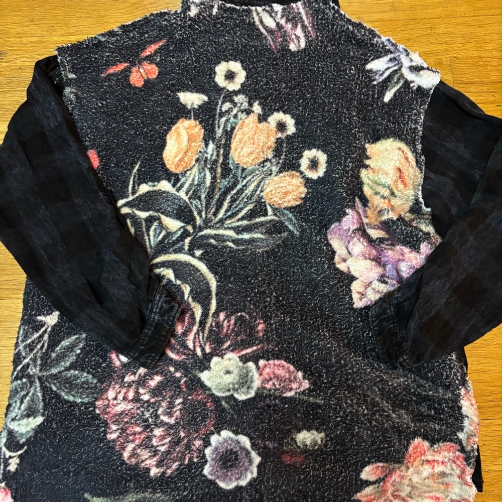 The Nu Vintage Plaid Floral Pockets Lagenlook Fisherman Slouchy Teddy Shacket M - Picture 4 of 6